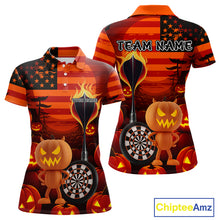 Load image into Gallery viewer, Pumpkin Play Darts Custom Halloween Dart Polo Shirts For Women, Funny Dart Jerseys NYN0807