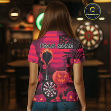 Load image into Gallery viewer, Pumpkin Play Darts Custom Halloween Dart Polo Shirts For Women, Funny Dart Jerseys NYN0808