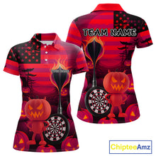 Load image into Gallery viewer, Pumpkin Play Darts Custom Halloween Dart Polo Shirts For Women, Funny Dart Jerseys NYN0808