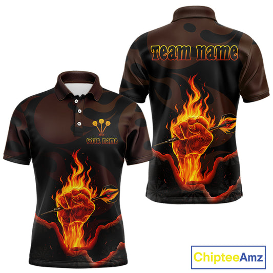 Flaming Hand & Dart Arrow Darts Shirts For Men - Custom Name & Team | Opt1 - Red NYN0639