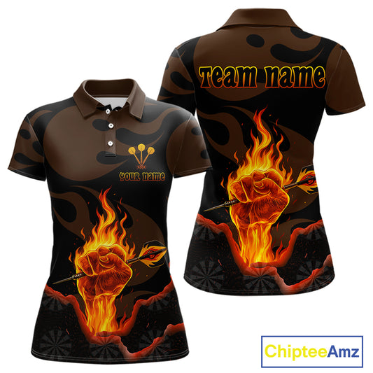Flaming Hand & Dart Arrow Darts Shirts For Women - Custom Name & Team | Opt1 - Red NYN0639