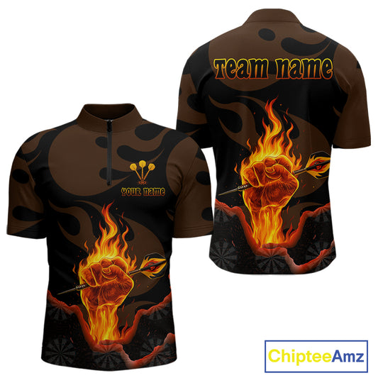 Flaming Hand & Dart Arrow Darts Shirts For Men - Custom Name & Team | Opt1 - Red NYN0639