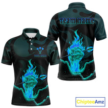 Load image into Gallery viewer, Flaming Hand &amp; Dart Arrow Darts Shirts For Men - Custom Name &amp; Team | Opt3 - Turquoise NYN0641