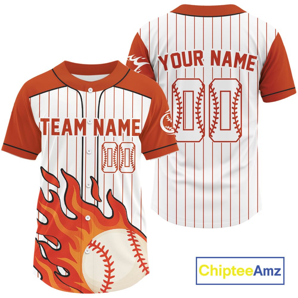 Orange Flame Baseball Ball Jersey For Men Custom Pinstripe Baseball Shirt NYN0820