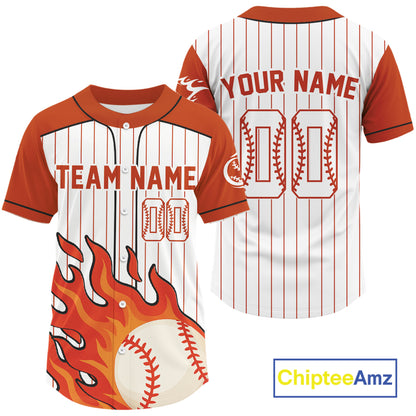 Orange Flame Baseball Ball Jersey For Men Custom Pinstripe Baseball Shirt NYN0820
