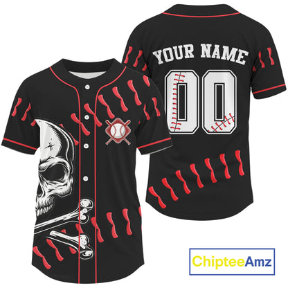 Black And Red Skull Baseball Jersey For Men Custom Halloween Youth Baseball Shirts NYN0833