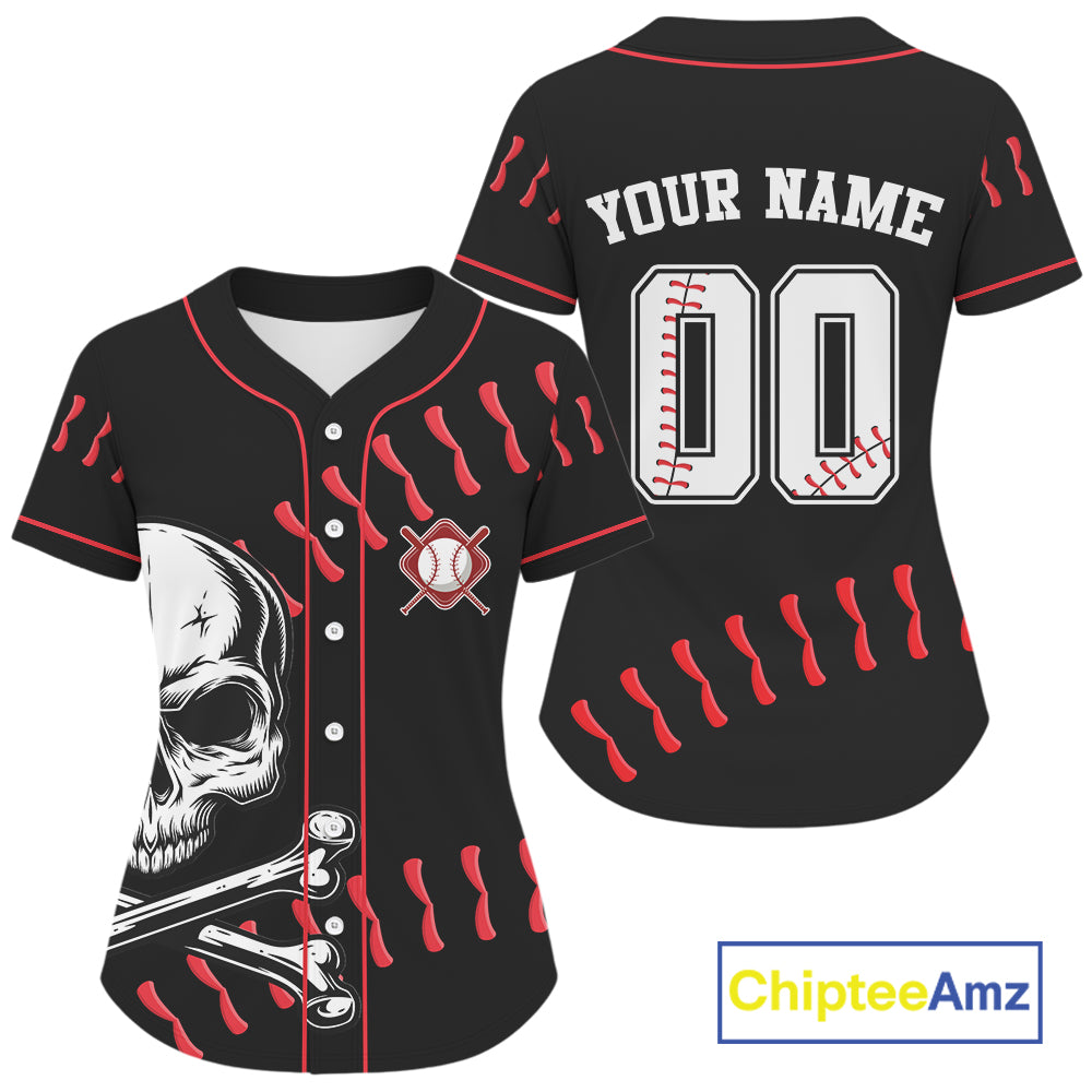Black And Red Skull Baseball Jersey For Women Custom Halloween Youth Baseball Shirts NYN0833