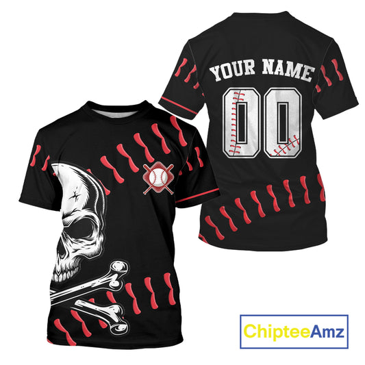 Black And Red Skull Baseball T-Shirt For Men Custom Halloween Youth Baseball Shirts NYN0833