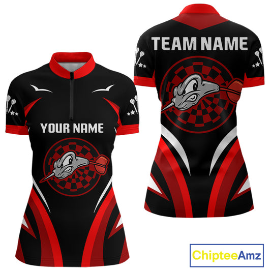 Red Darts Arrow & Dartboard Funny Darts Shirt For Women - Custom Team & Player Name NYN0378
