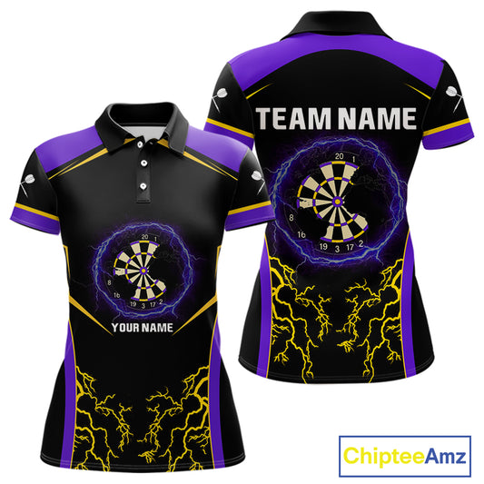 Yellow And Purple Lightning Scratched Dartboard Darts Shirt For Women - Custom Name NYN0383