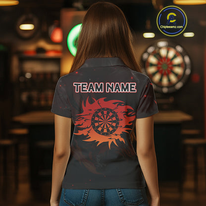 Red Flames Eagle Dartboard Custom Polo Darts Jerseys For Women, Darts Team Shirt Uniform NYN0851