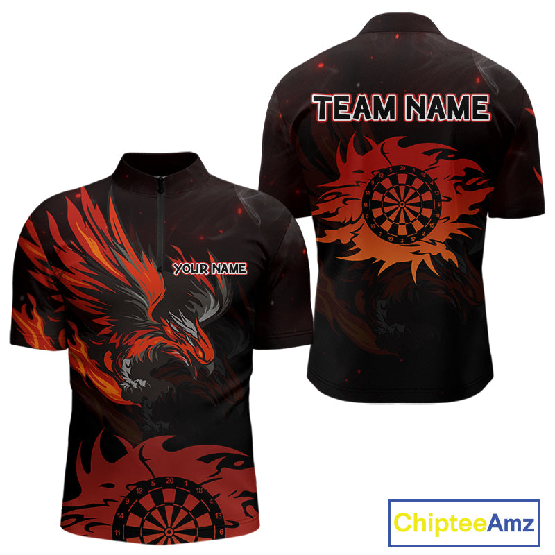 Red Flames Eagle Dartboard Custom 1/4-Zip Darts Jerseys For Men, Darts Team Shirt Uniform NYN0851