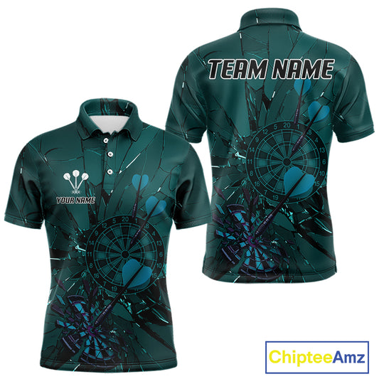 Cracked Dartboard Broken Glass Men's Darts Shirt Custom Name & Team | Opt1 - Dark Teal NYN0653