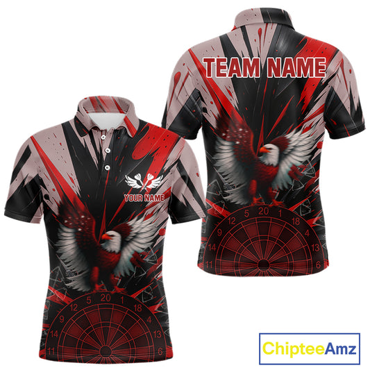 Eagle Dartboard Broken Glass Men's Darts Shirt Custom Name & Team | Opt1 - Red NYN0656