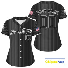 Load image into Gallery viewer, Women's Black Pinstripe Patriotic Baseball Jersey Custom USA Flag Baseball Shirt For Fans NYN0864