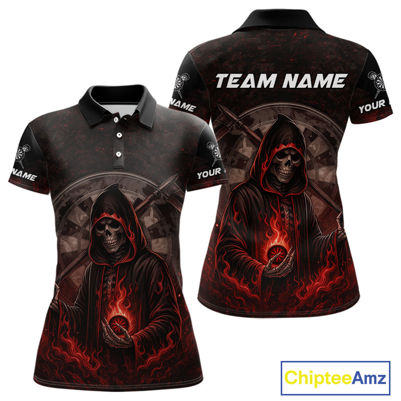 Custom Red Skull Dartboard Grunge Polo Darts Jerseys For Women, Darts Team Shirt Uniform NYN0869