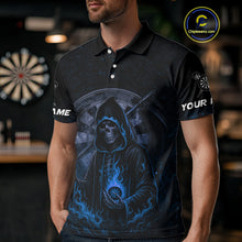 Load image into Gallery viewer, Custom Blue Skull Dartboard Grunge Polo Darts Jerseys For Women, Darts Team Shirt Uniform NYN0870