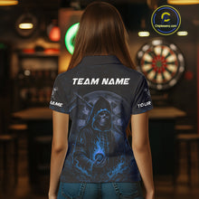Load image into Gallery viewer, Custom Blue Skull Dartboard Grunge Polo Darts Jerseys For Women, Darts Team Shirt Uniform NYN0870