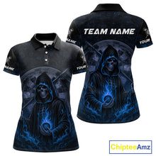 Load image into Gallery viewer, Custom Blue Skull Dartboard Grunge Polo Darts Jerseys For Women, Darts Team Shirt Uniform NYN0870
