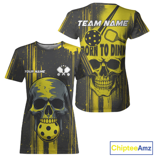 Custom Yellow Skull Pickleball T-Shirt For Women Personalized Halloween Pickleball Outfit NYN1263