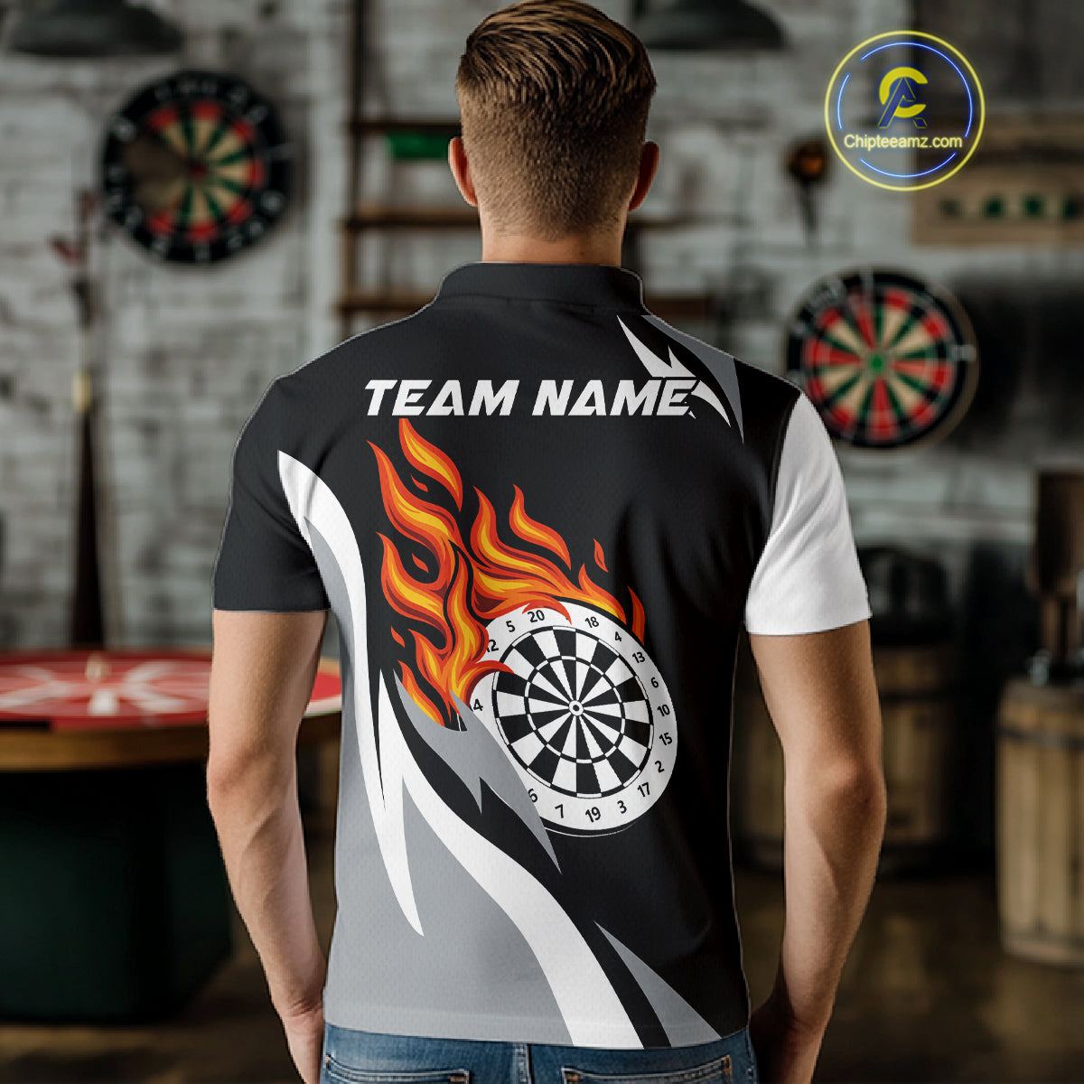 Custom Orange Flame Dartboard Darts Jersey For Men Outfit Dart Team Jersey NYN1269