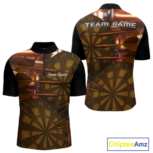 Gold Dartboard & Dart Arrows Pattern, Darts Team Shirt For Men - Customizable Name NYN0387