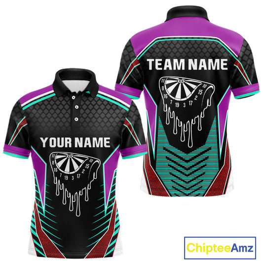 Colorful Darts Team Shirt For Men With Dripping Dartboard - Customizable Name NYN0391