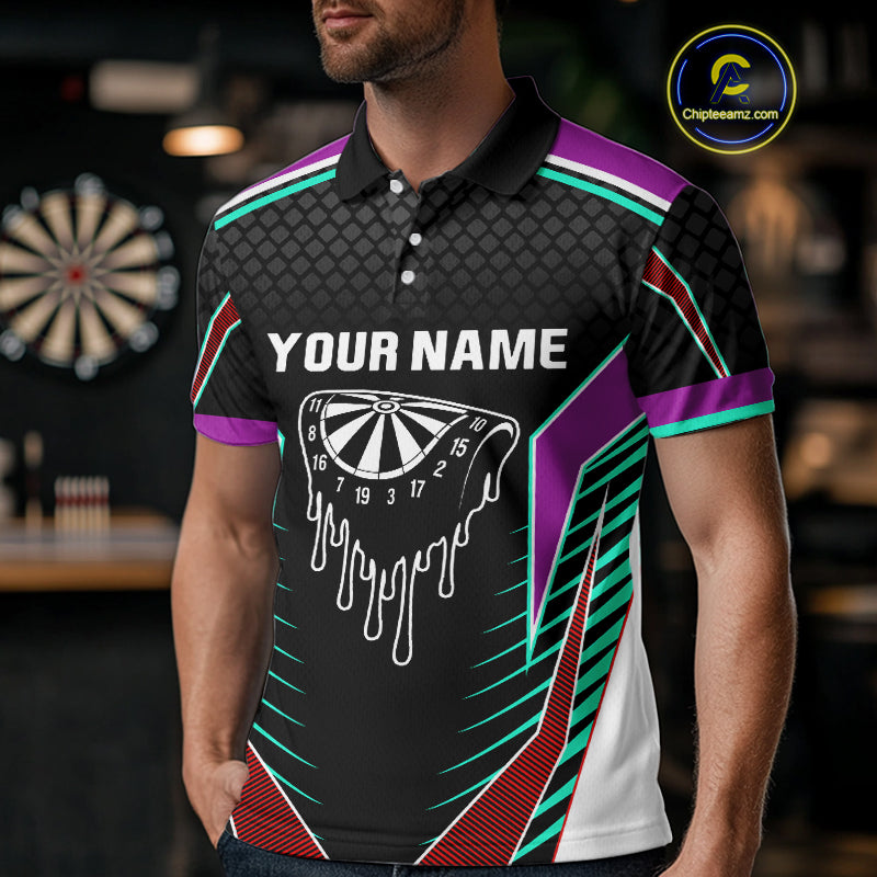 Colorful Darts Team Shirt For Men With Dripping Dartboard - Customizable Name NYN0391