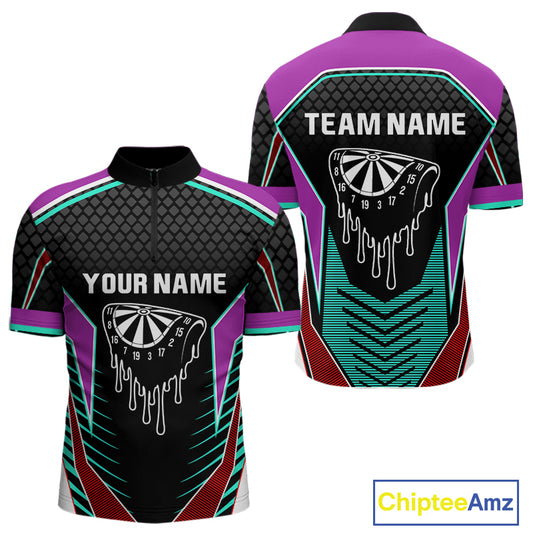 Colorful Darts Team Shirt For Men With Dripping Dartboard - Customizable Name NYN0391