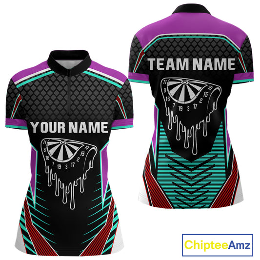 Colorful Darts Team Shirt For Women With Dripping Dartboard - Customizable Name NYN0391
