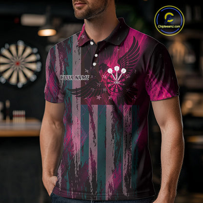American Flag Eagle Dartboard Men's Darts Shirt Custom Name & Team | Opt2 - Pink NYN0660