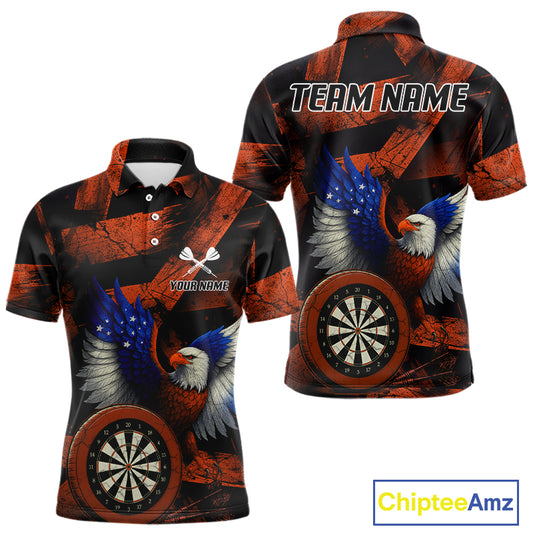 US Flag Eagle Dartboards Grunge Men's Darts Shirt Custom Name & Team | Opt2 - Orange NYN0666