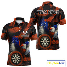Load image into Gallery viewer, US Flag Eagle Dartboards Grunge Men's Darts Shirt Custom Name &amp; Team | Opt2 - Orange NYN0666