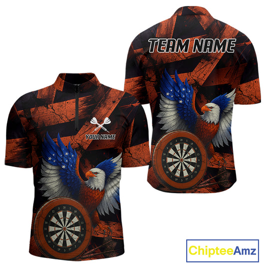 US Flag Eagle Dartboards Grunge Men's Darts Shirt Custom Name & Team | Opt2 - Orange NYN0666