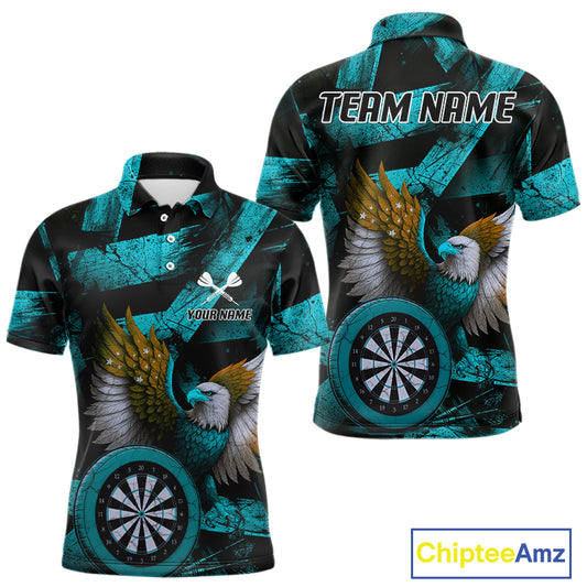 US Flag Eagle Dartboards Grunge Men's Darts Shirt Custom Name & Team | Opt3 - Turquoise NYN0667