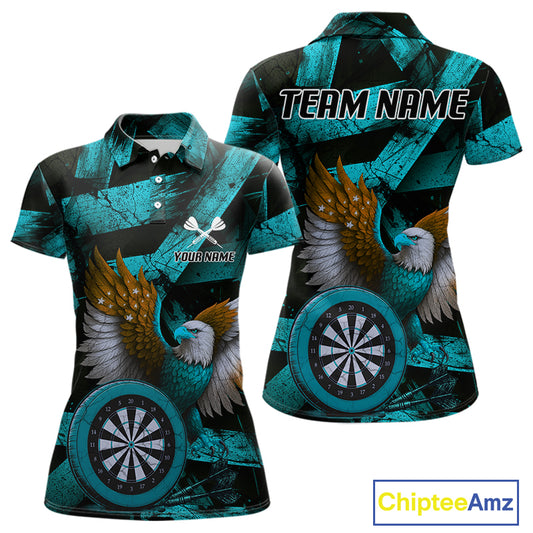US Flag Eagle Dartboards Grunge Women's Darts Shirt Custom Name & Team | Opt3 - Turquoise NYN0667