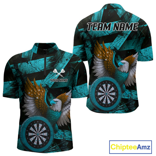 US Flag Eagle Dartboards Grunge Men's Darts Shirt Custom Name & Team | Opt3 - Turquoise NYN0667