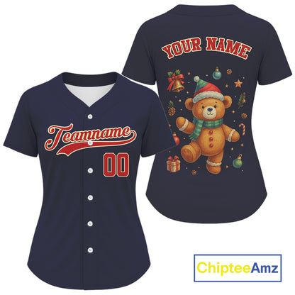 Custom Blue And Red Beer Xmas Baseball Jersey For Women Funny Christmas Baseball Gifts NYN1288