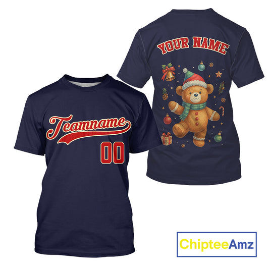Custom Blue And Red Beer Xmas Baseball T-Shirt For Men Funny Christmas Baseball Gifts NYN1288