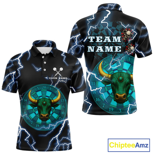 Turquoise Cow Head Skull Dartboard Funny Darts Shirt For Men - Customizable Name NYN0402
