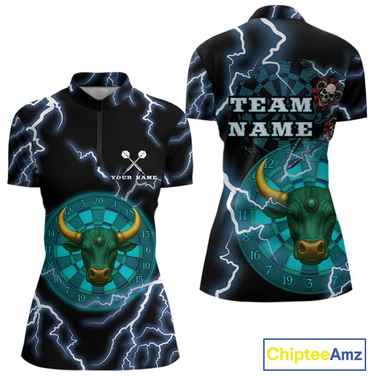Turquoise Cow Head Skull Dartboard Funny Darts Shirt For Women - Customizable Name NYN0402