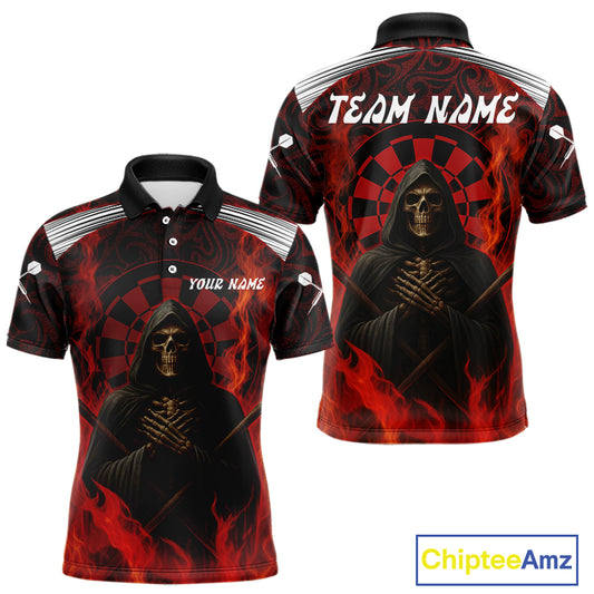 Red Dartboard Flaming The Reaper Darts Shirt For Men - Customizable Name & Team NYN0405