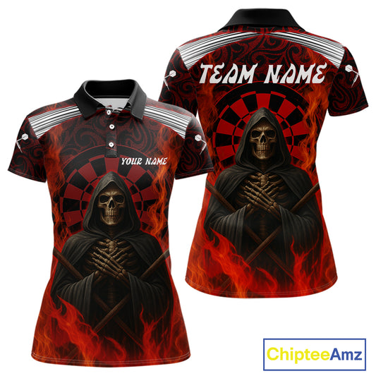 Red Dartboard Flaming The Reaper Darts Shirt For Women - Customizable Name & Team NYN0405