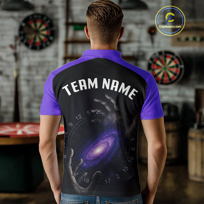 Masterful Hand Galaxy Men's Darts Shirt - Custom Name Cosmic Dartboard Jersey NYN0407