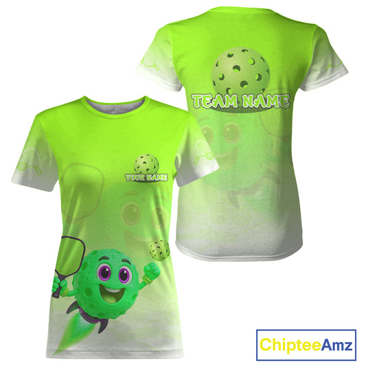Custom Green Funny Pickleball Ball T-Shirt For Women  Rocket Pickleball Shirt For Fans NYN0887