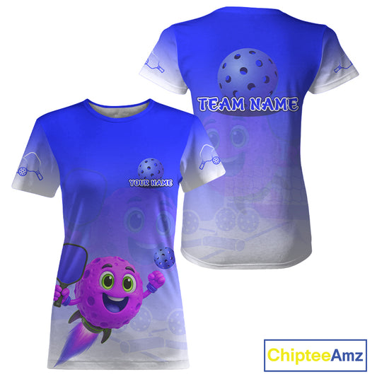 Custom Blue-Purple Funny Pickleball Ball T-Shirt For Women Rocket Pickleball Shirt For Fans NYN0888