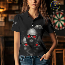 Load image into Gallery viewer, Custom Black And Red Skulls Silver Dartboard Darts Shirt For Women Outfit Dart Polo Jerseys NYN0897