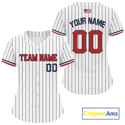 Classic Patriotic Baseball Jersey For Women Personalized US Flag Pinstripe Baseball Team NYN0898