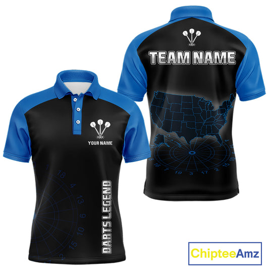 Navy Lightning US Map Dartboard Men's Darts Shirt - Custom Name For Dart Players NYN0415