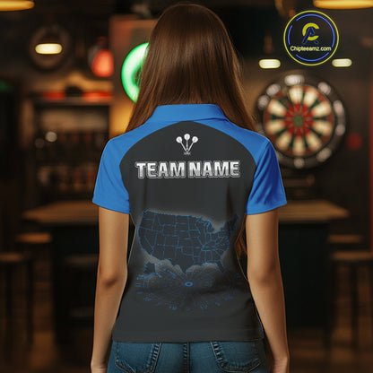 Navy Lightning US Map Dartboard Women's Darts Shirt - Custom Name For Dart Players NYN0415